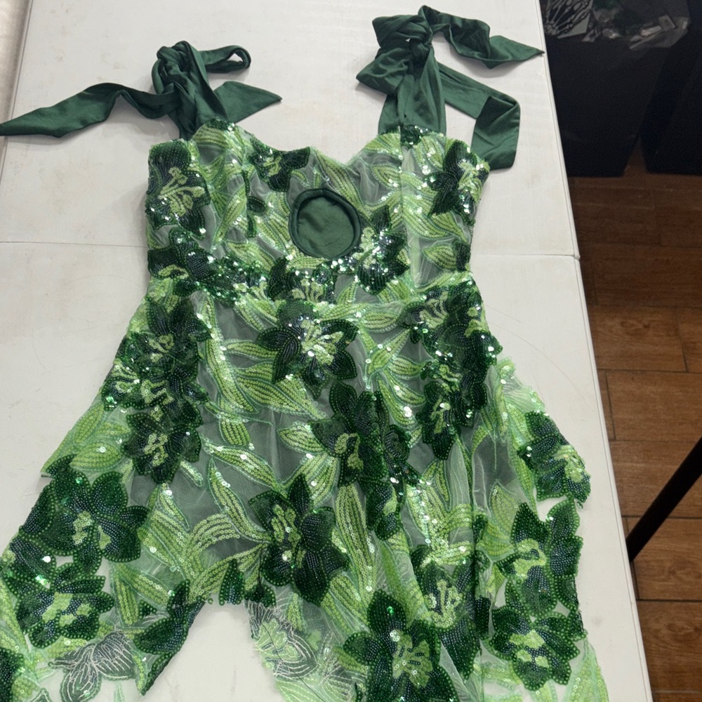 # 36 Green Floral Sequin Dress - Picture 3 of 6